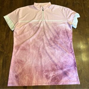 Womens Bowling Jersey Short Sleeve XL H5G Colorful Print Zip Collar Bowl League